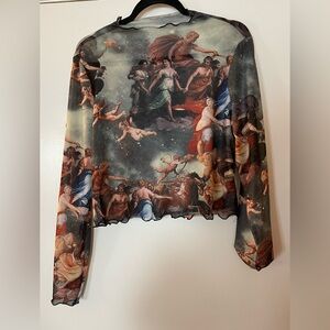 SHEIN Artistic Print Mesh Crop Top - Multicolor